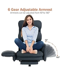 Dyhome Pu Leather Cross-legged Office Chair with Flip-up Arms and Adjustable Headrest
