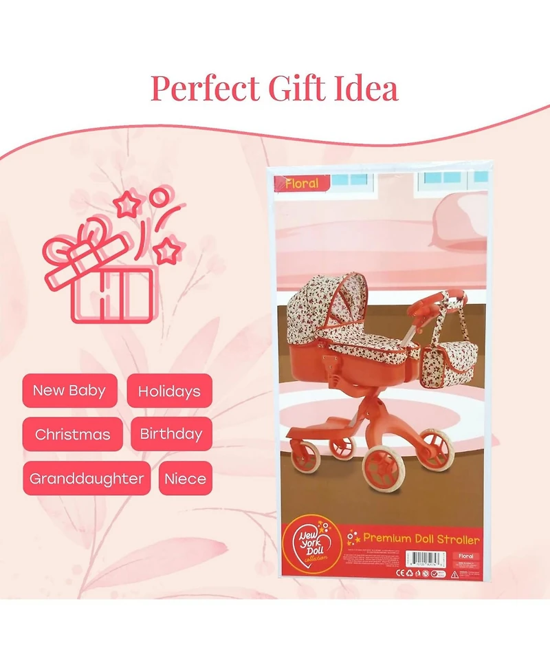 The New York Doll Collection Deluxe Baby Doll Stroller with Matching Diaper Bag