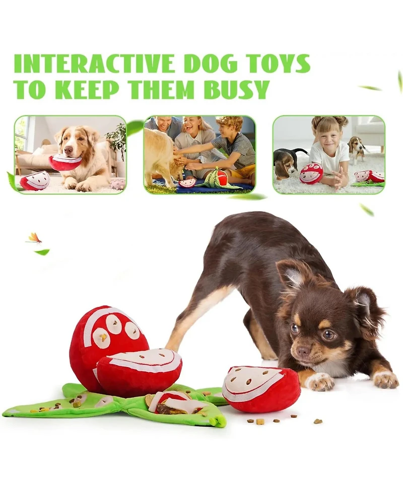 Nocciola 4 in 1 Watermelon Dog Enrichment Toy, 3 Squeaky Slices with Rind Snuffle Mat, Hide and Seek Treat Puzzle Toy for All Breeds