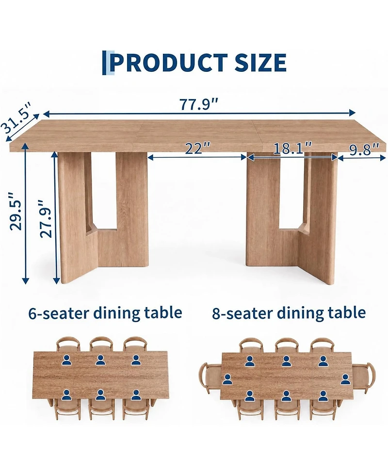 Gaomon 77" Oak Rectangular Dining Table with Panel Base, Seats 4-6, Vintage Walnut Finish