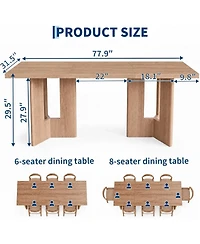 Gaomon 77" Oak Rectangular Dining Table with Panel Base, Seats 4-6, Vintage Walnut Finish