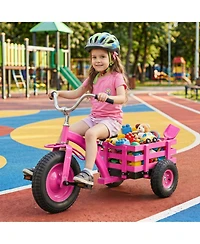 Hongge Kids Tricycle with Inflatable Rubber Tires and Wooden Basket, 200 lbs Capacity, Ages 3+