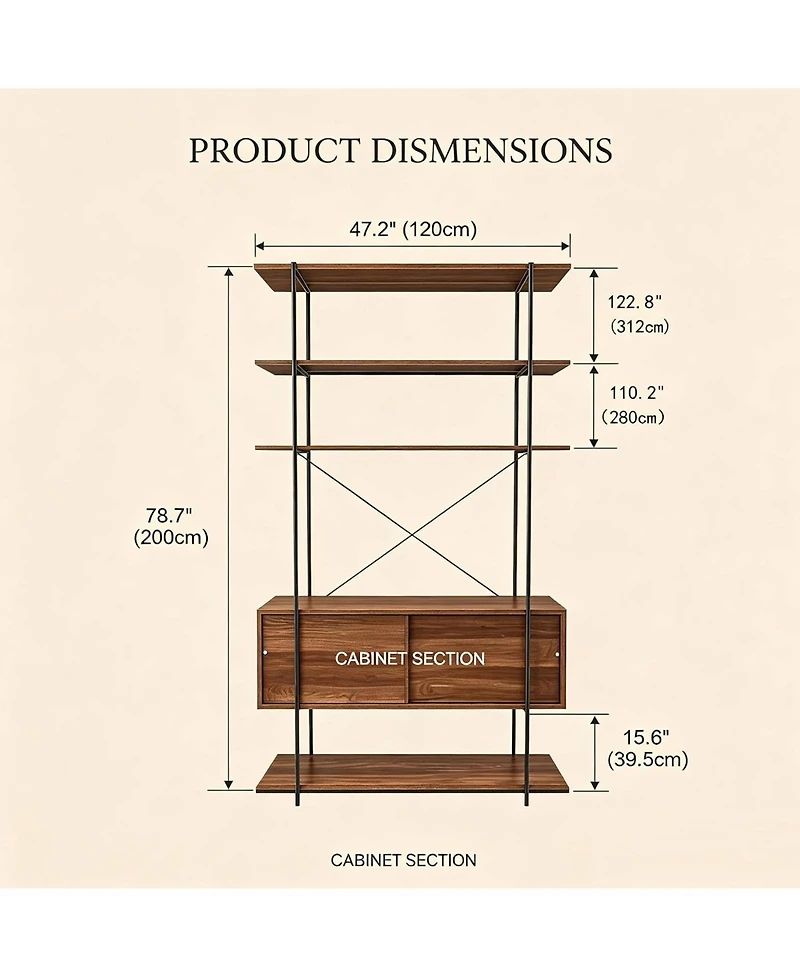 gaomon 5-Tier Industrial Bookshelf with Cabinet