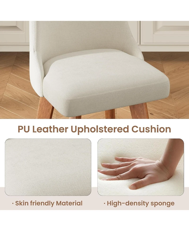 gaomon Set of 4 White Linen 360degree(s) Swivel Counter Stools with Wood Legs and Back, 26" Seat Height