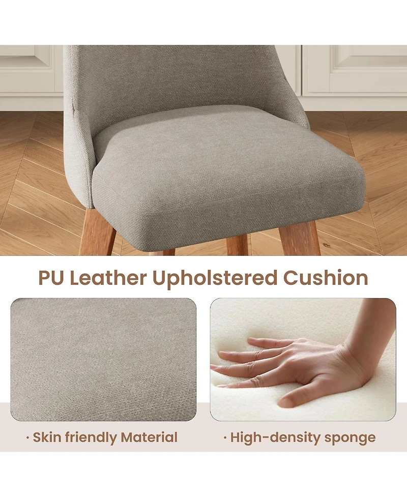 Gaomon Set of 4 360degree(s) Swivel Counter Stools, Sand Linen Upholstered Bar Chairs with Wood Legs, 26" Seat