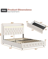 Gaomon Full Size Velvet Led Platform Bed with Storage Headboard