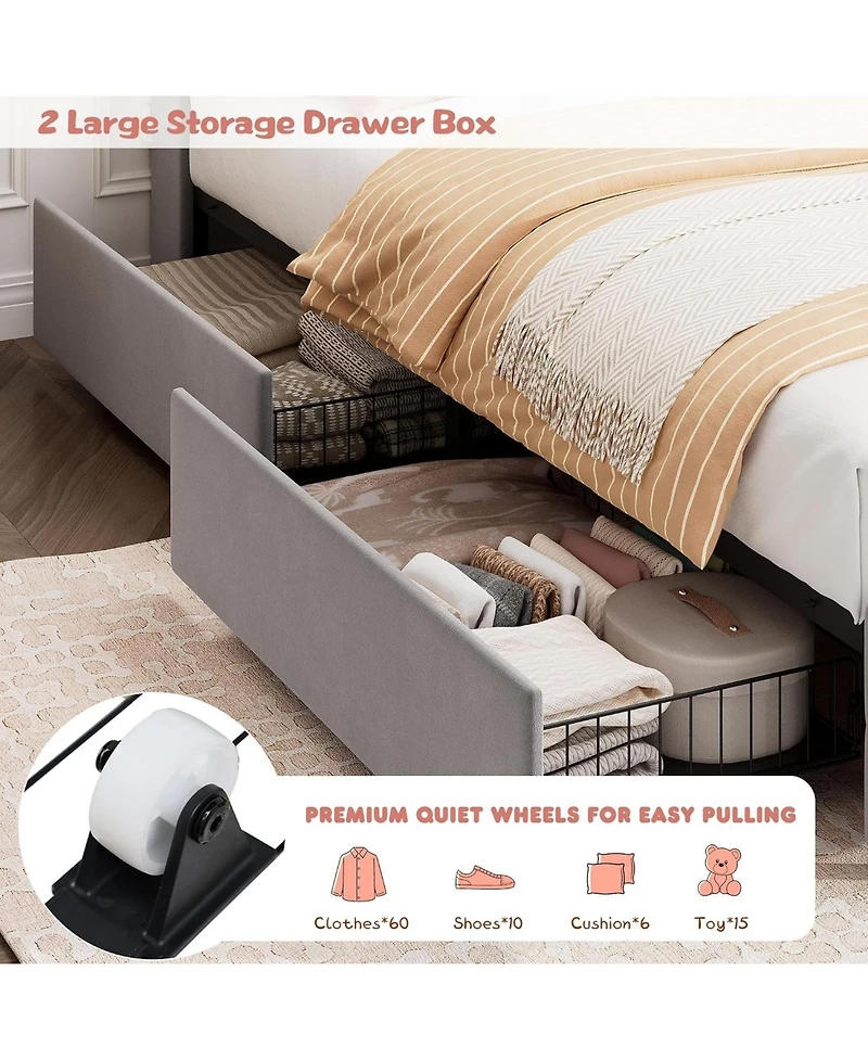 gaomon Queen Size Velvet Led Platform Bed with Storage Headboard