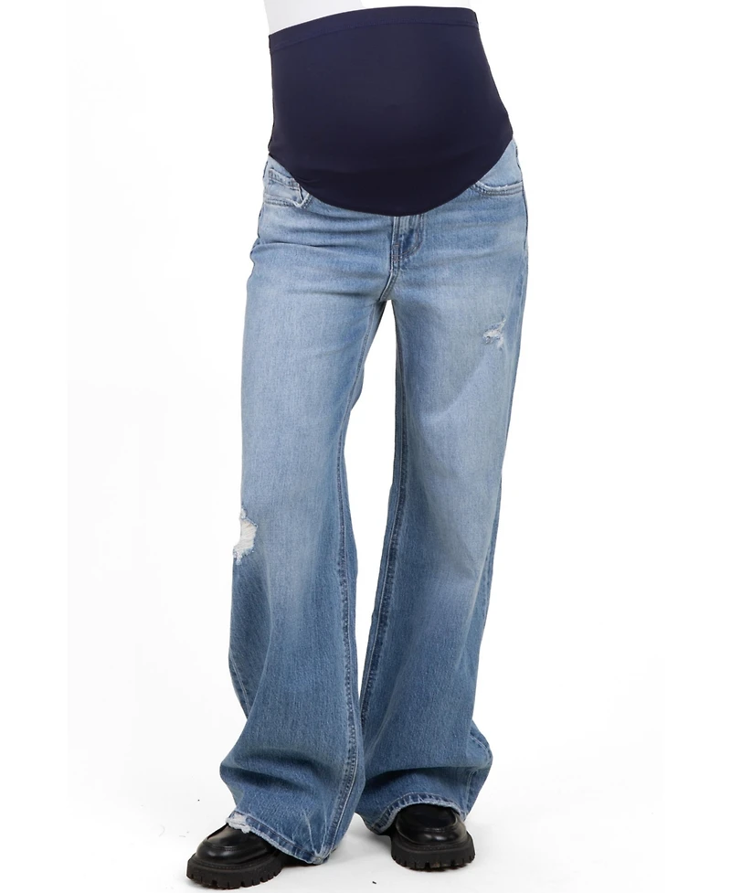 Pinkblush Maternity Wide-Leg High-Rise Distressed Denim Jeans