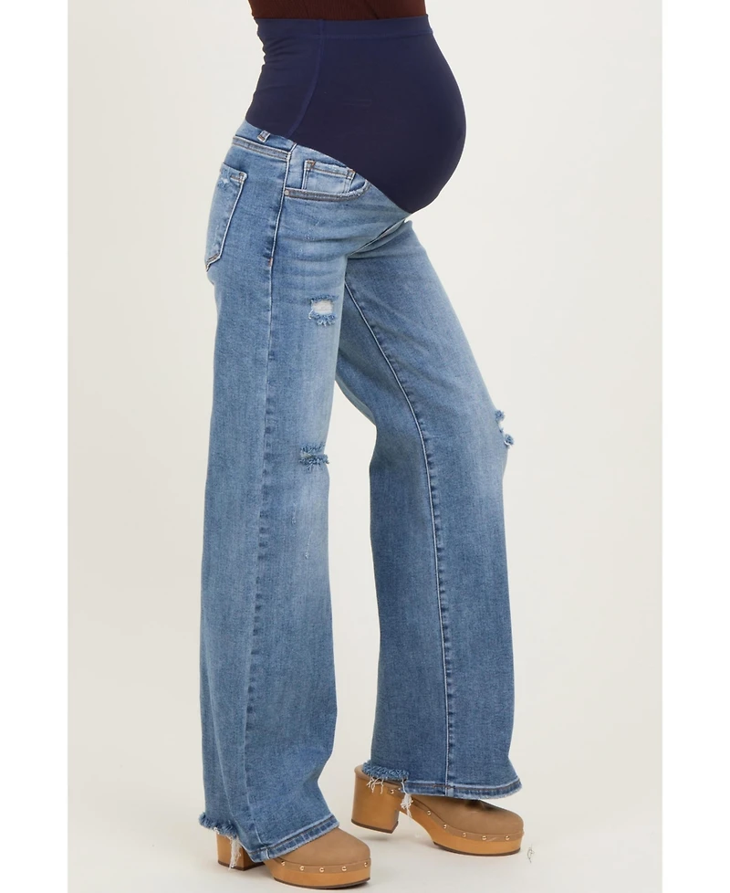Pinkblush Women's Blue Vintage Wash Wide Leg Jeans