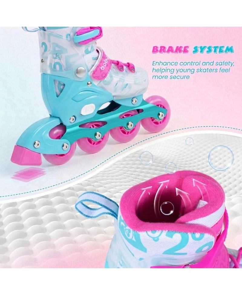 Hongge 4-Size Adjustable Inline Skates with Light-Up Wheels, Ages 7-9