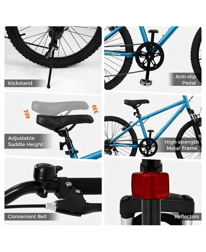 Hongge 24-Inch Kids Mountain Bike with 6-Speed Drivetrain Suspension Fork and Dual V-Brakes Ages 8