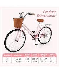 Hongge 26-Inch Beach Cruiser Bike with Woven Basket Rear Rack and Cushioned Spring Seat