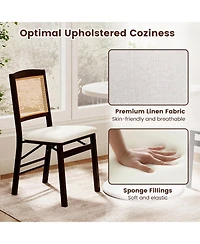 Sugift Folding Rubber Wood Dining Chairs Set of 4 with Rattan Backrest