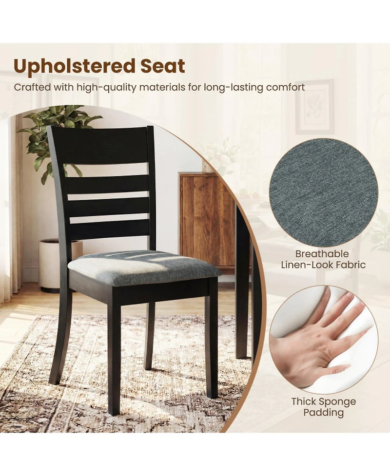Sugift Wooden Upholstered Kitchen Chairs Set of 4 with Curved Slat