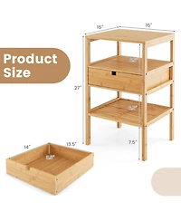 Sugift Bamboo Nightstand with Slatted Open Shelves and Storage Drawer