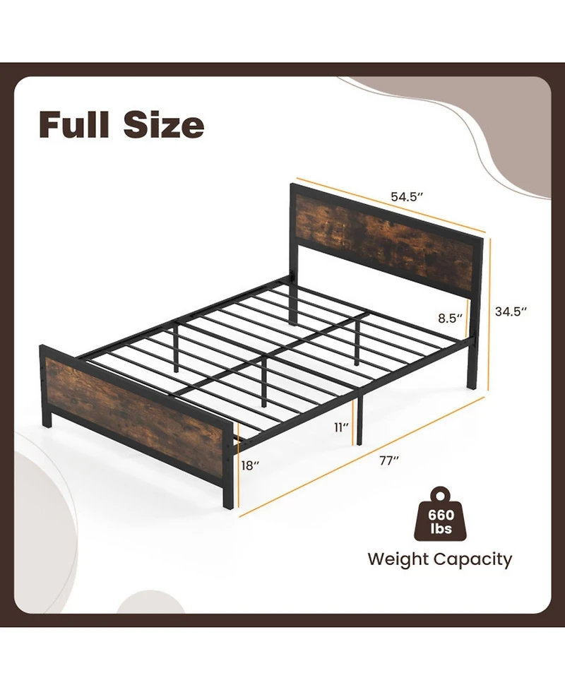 Sugift Metal Platform Bed Frame with Wood Grain Headboard and Footboard