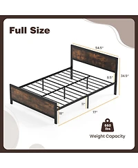 Sugift Metal Platform Bed Frame with Wood Grain Headboard and Footboard