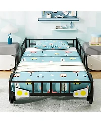 Sugift Kids Car-Shaped Metal Bed Frame with Safety Guardrails