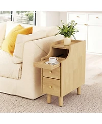 Sugift Solid Wood Narrow Nightstand with Pull-Out Tray and 2 Storage Drawers