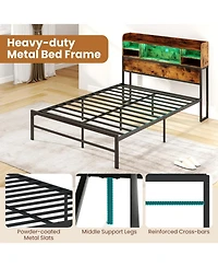 Sugift Metal Platform Bed with Led Headboard and Charging Station