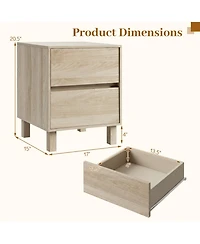 Sugift Modern Wooden End Table with 2 Storage Drawers and Elevated Legs