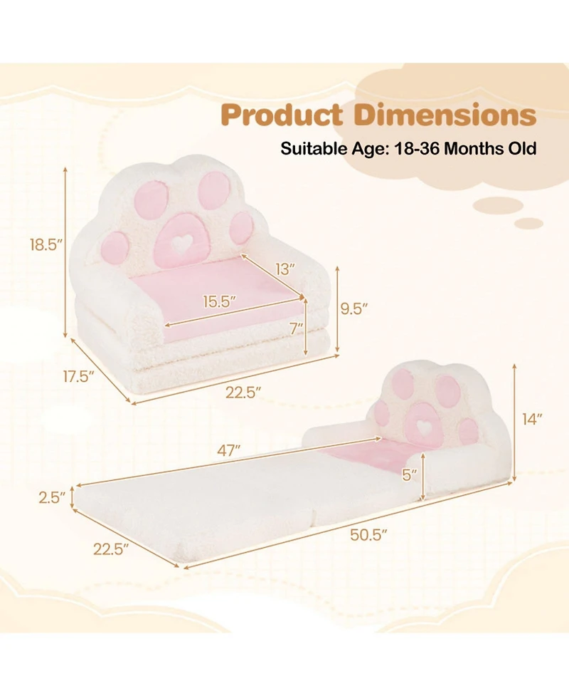Sugift 2-in-1 Convertible Kids Sofa and Lounger with Removable Washable Cover