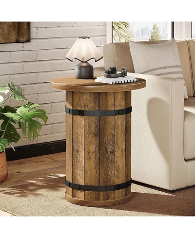 Tribesigns Round End Table, Industrial Side Table, 19.7-Inch