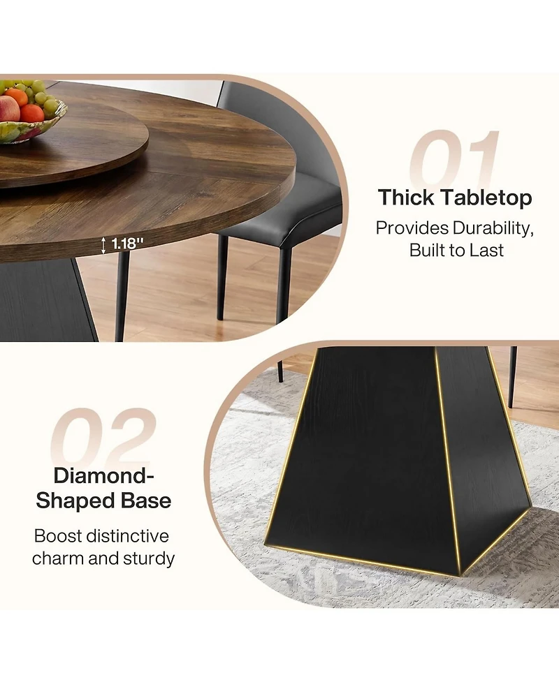 Tribesigns 47.24" Round Dining Table with Detachable Lazy Susan