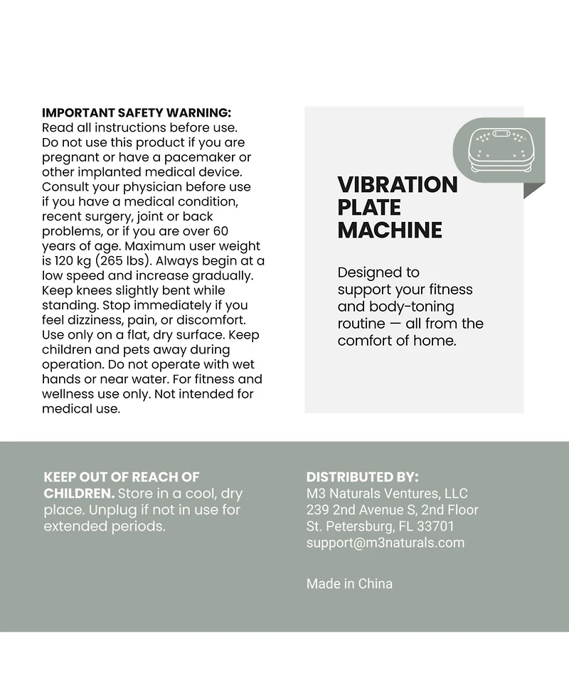 M3 Vibration Plate Exercise Machine with Resistance Bands, Remote and Bluetooth Speaker for Home Fitness and Lymphatic Drainage