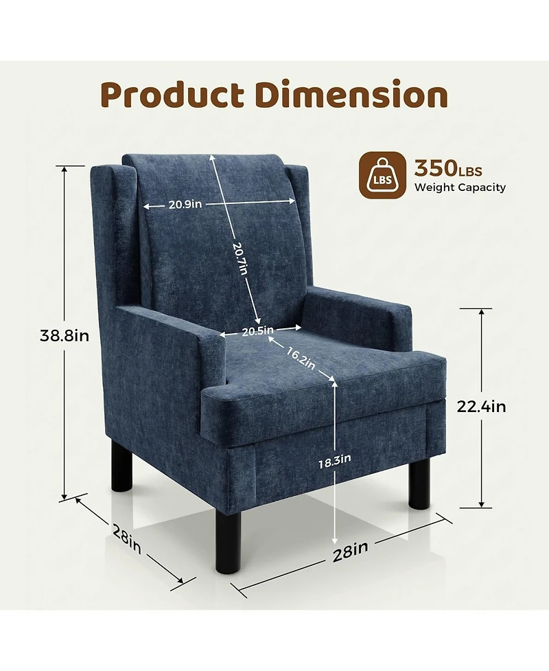 homfan Set of 2 Wingback Accent Chairs, Mid-Century Chenille Reading Chair, 5.1" Cushion, Wood Frame and Lumbar Pillow