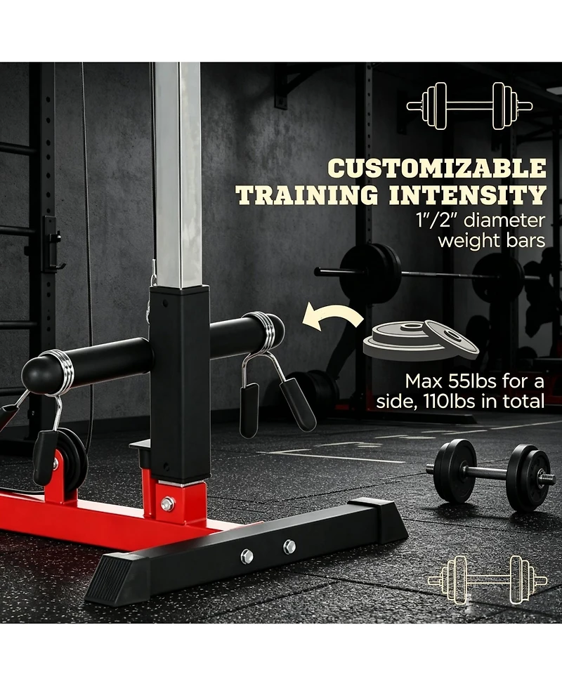 Home Lat Pulldown and Low Row Machine with Adjustable Seat, Plate Adapters and Wide Flip-Up Pedals