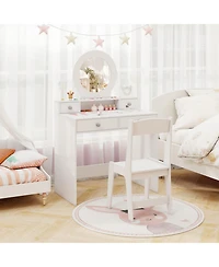 Sugift Kids Princess Vanity Desk and Chair Set with Mirror and Storage Drawers