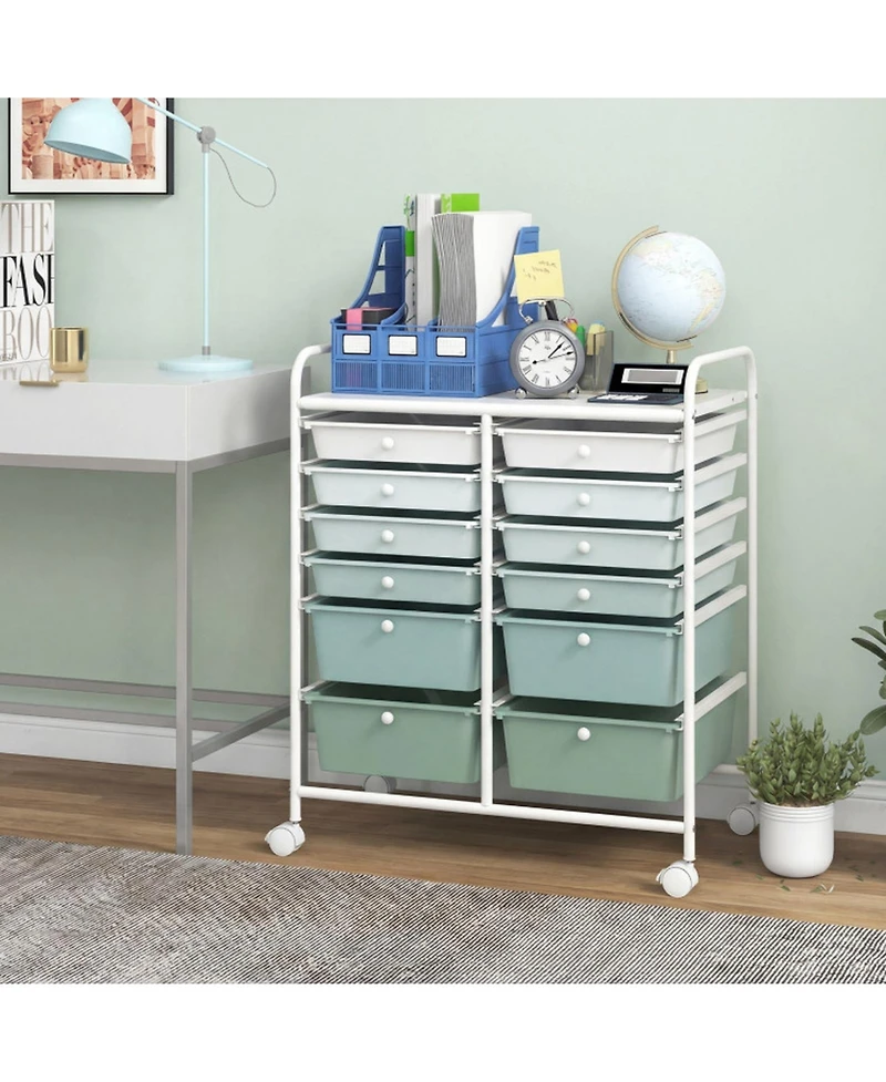 Sugift 12-Drawer Rolling Storage Cart with Removable Drawers and Lockable Wheels