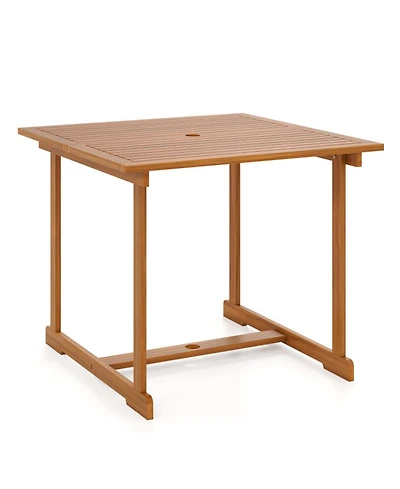 Sugift 35.5-Inch Acacia Wood Outdoor Dining Table with Umbrella Hole for 4
