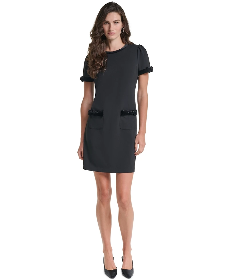 Karl Lagerfeld Paris Women's Scuba-Crepe Velvet-Trimmed Shift Dress With Pockets