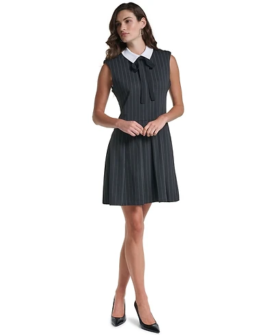 Karl Lagerfeld Paris Women's Pinstripe A-Line Sleeveless Dress
