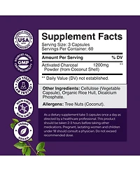 Nature's Craft Activated Coconut Charcoal Capsules, 1200 mg Per Serving, 180 Capsules