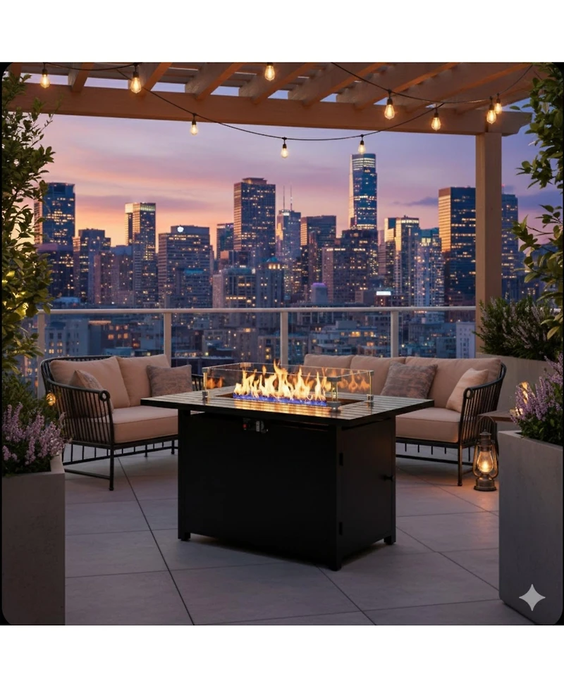 Mondawe Propane Fire Pit Table, 50000 Btu with Glass Shield