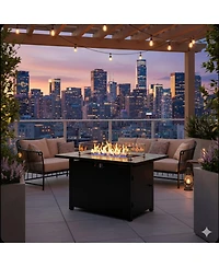 Mondawe Propane Fire Pit Table, 50000 Btu with Glass Shield