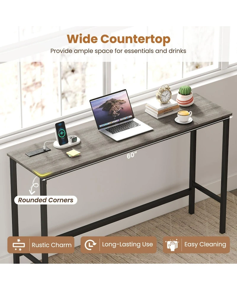 Sugift 4-Piece Counter Height Bar Table Set with Power Outlet and 3 Padded Stools