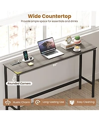 Sugift 4-Piece Counter Height Bar Table Set with Power Outlet and 3 Padded Stools