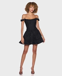 Alex & Sophia Juniors' Off-The-Shoulder Corset Bodice Jacquard Dress