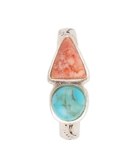 Barse Blue Turquoise and Orange Coral Duo Silver Ring