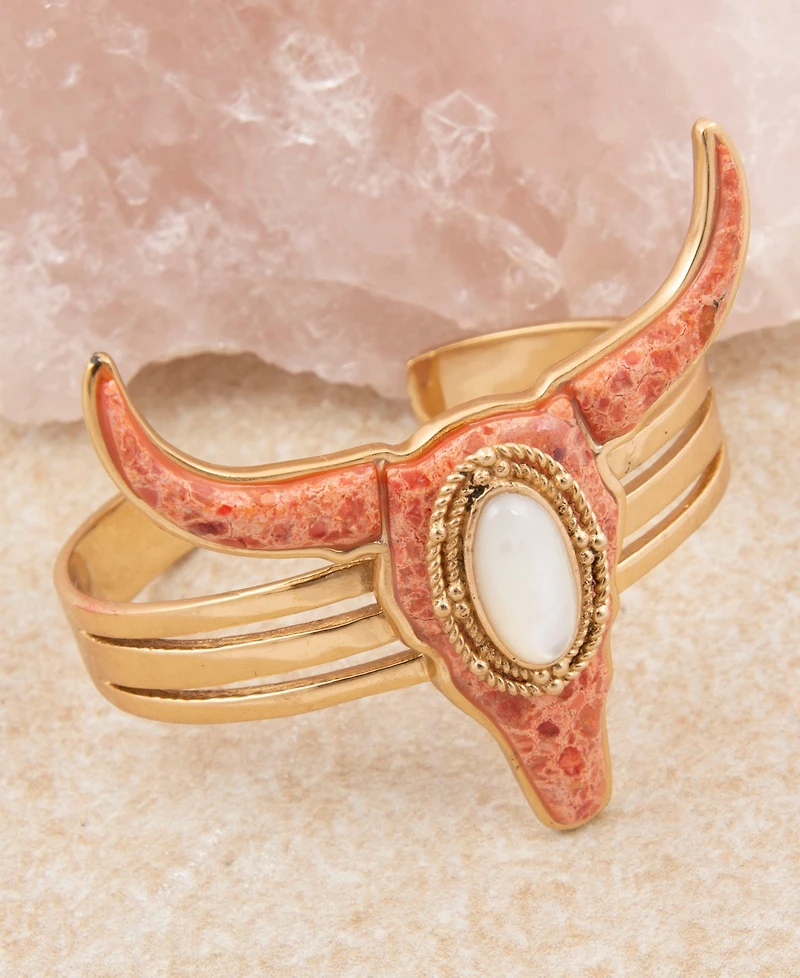 Barse Longhorn Orange Sponge Coral Golden Cuff Bracelet