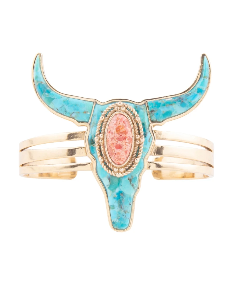 Barse Longhorn Blue Turquoise Golden Cuff Bracelet