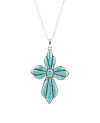 Barse Blue Turquoise Cross Pendant Silver Necklace