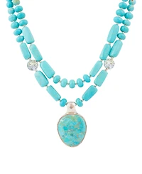 Barse Double Stranded Blue Turquoise Silver Statement Pendant Necklace