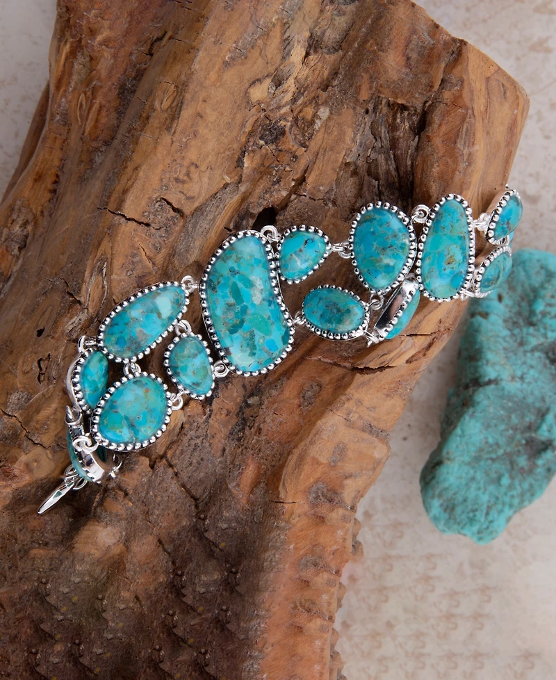 Barse Refined Blue Turquoise Silver Link Bracelet