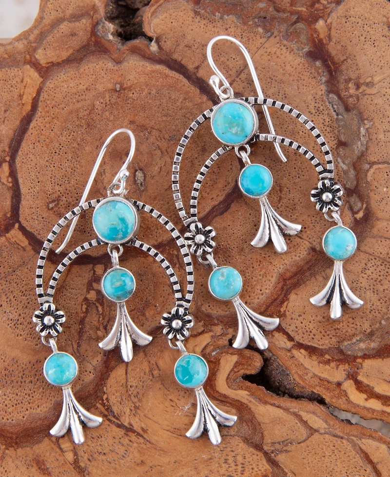Barse Floral Chandelier Blue Turquoise Silver Earrings