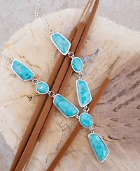Barse Genuine Blue Turquoise Silver Abstract Statement Necklace